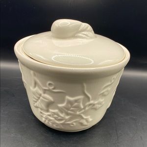 White Ceramic Lidded Jar with Leaf Design